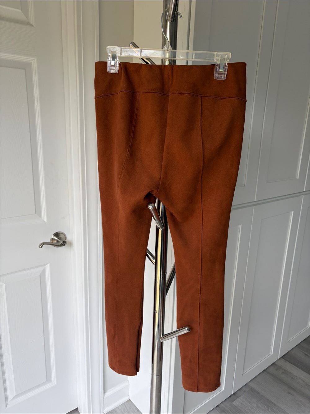 Anthropologie Rust Faux Suede Ponte Pants/Leggings with Ankle Zippers, Size 28. - Picture 4 of 16